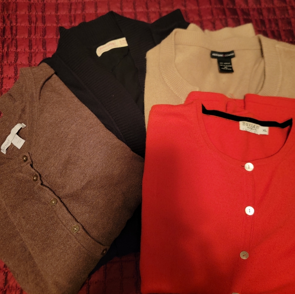 Bundle of four Cardigans, Tan, Coral, Black,  and Brown all XL